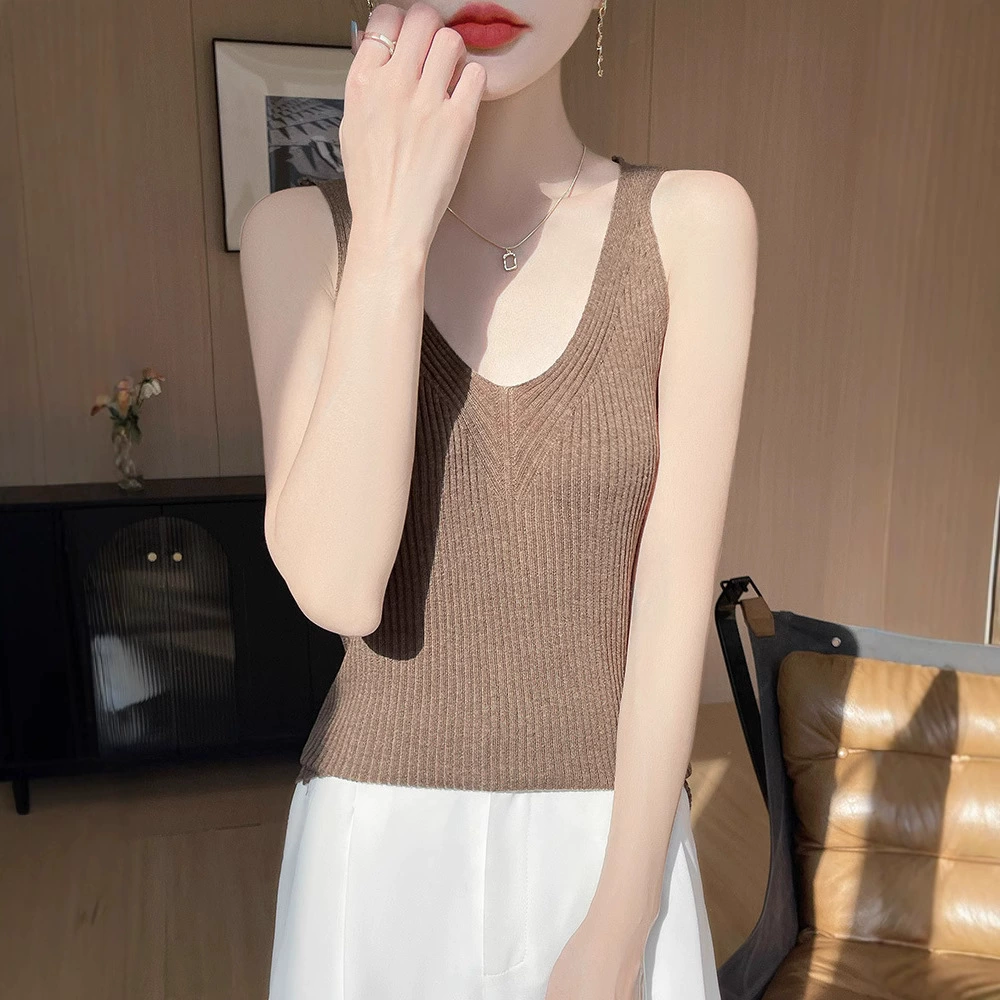 Весенний и осенний новый шерстяной вязаный свитер нижний свитер с камзолом без рукавов жилет с V-образным вырезом модный камзол