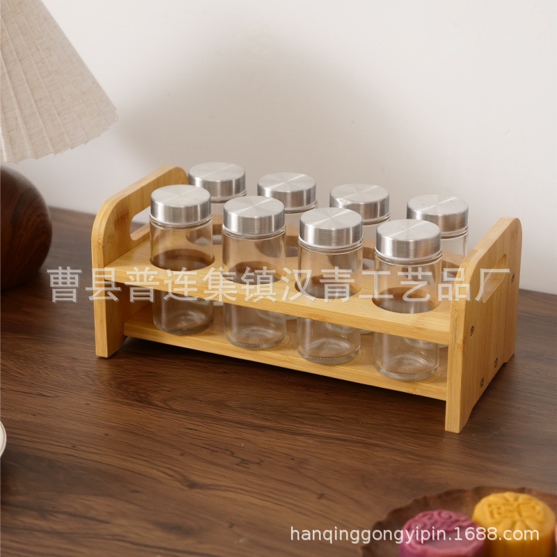 Estantes de cocina transfronterizos estanterías de madera condimento tanque estante de almacenamiento multicapa de bambú de escritorio especias acabado marco mayorista marco de madera