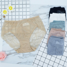 出口外贸日单日系蕾丝内裤女中腰网纱透明火辣性感诱惑无痕三角裤