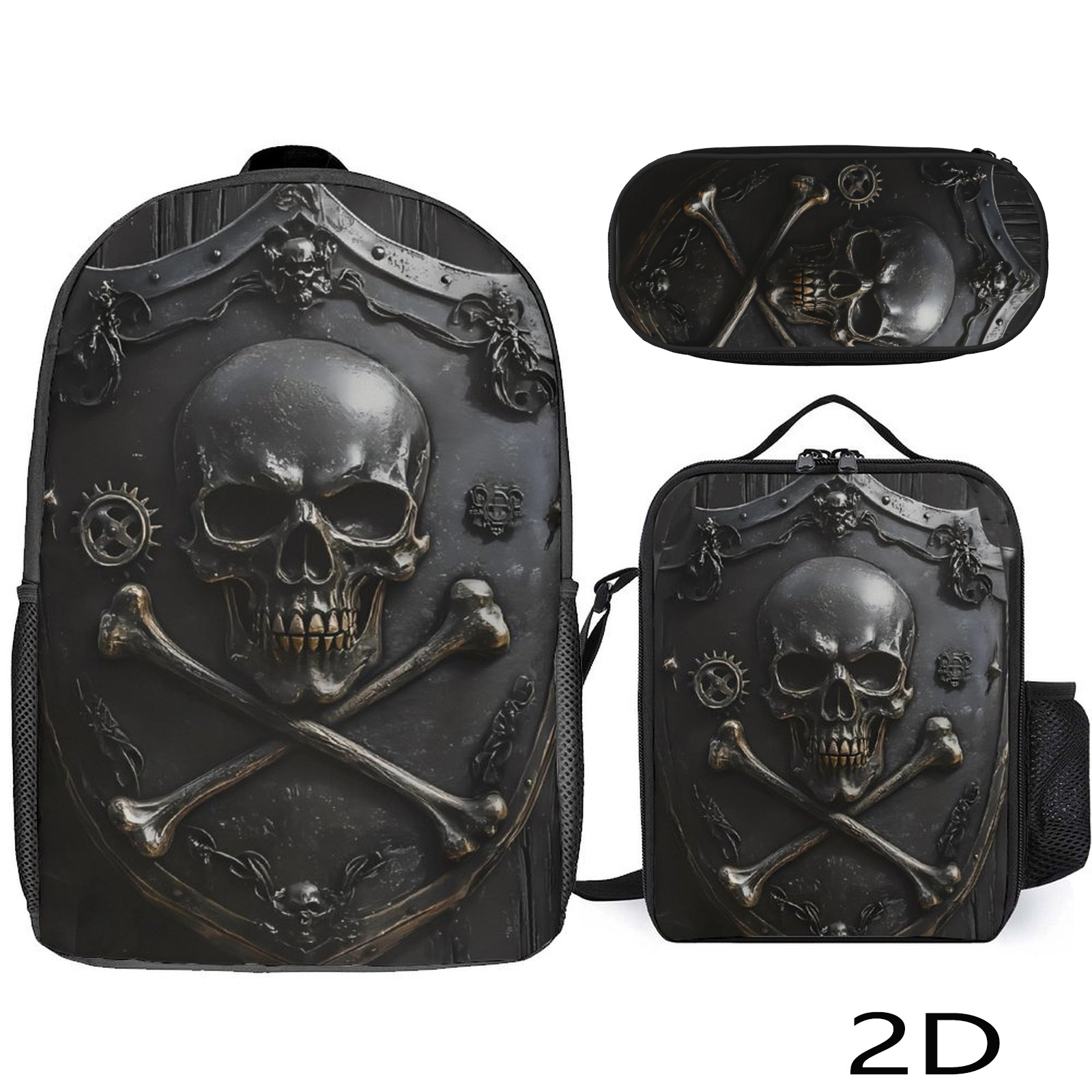 Nuevas mochilas transfronterizas para estudiantes de primaria, mochila de tres piezas, calavera, mochila de dibujos animados, fábrica al por mayor