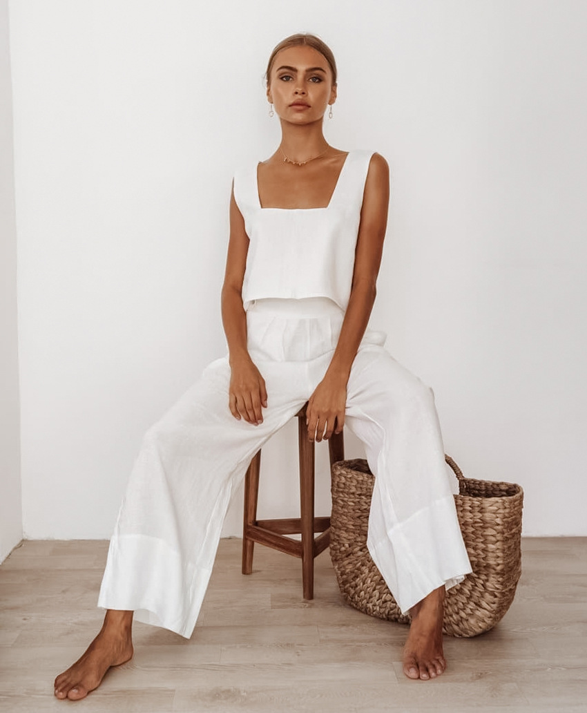 252g Weight Sleeveless Sleeve Length Pullovers Placket Type Women's Simple Style Solid Color Cotton Pants Sets