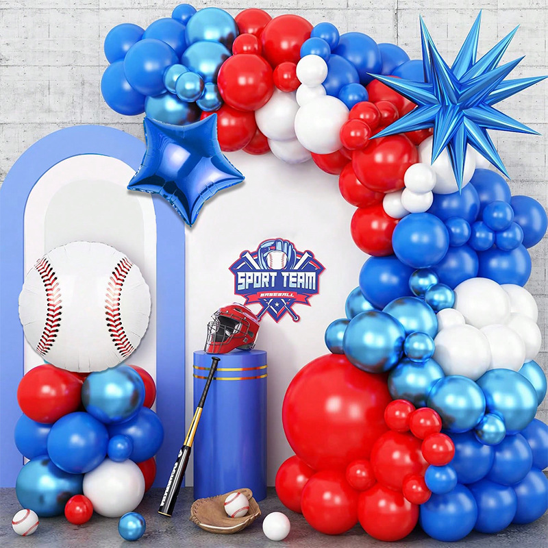 跨境新款运动棒球爆炸星五角星拱门花环气球套装派对布置场景装饰
