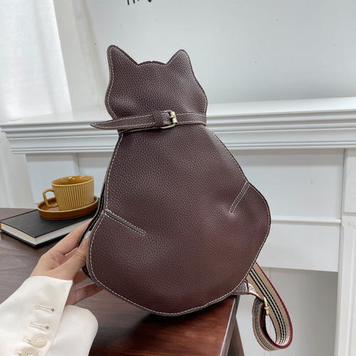 Cute Cat Bag  New Shoulder Bag Internet Celebrity Fashion Leather Retro Chest Bag Personalized Crossbody Cross-Border Women's Bag