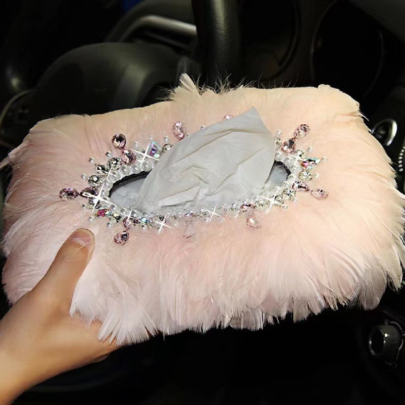 Coches con caja de automóviles creativos lindos diamantes adornos de automóviles de mujer hermosa decoración interior caja de extracción de pelo blanco