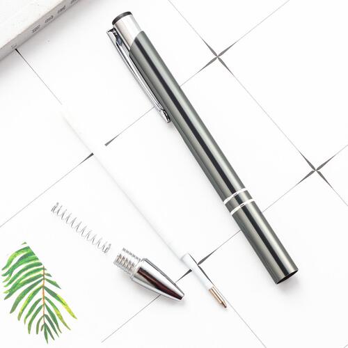Ballpoint pen with metal barrel, logo printing, retractable tip, specialized for exhibition gifts