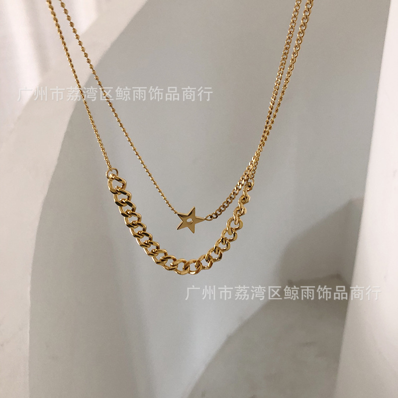 Double-layer Chain Star Five-pointed Star Necklace Clavicle Chain Titanium Steel display picture 4