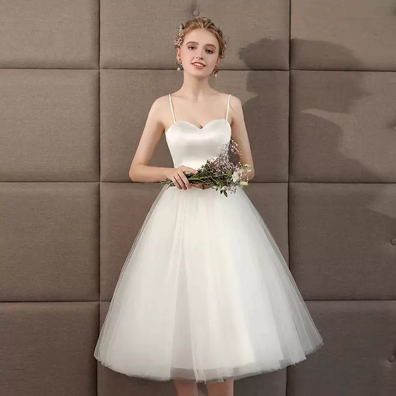 2025年夏季新款白色仙气婚纱吊带短款写真轻婚纱毕业季拍照礼服女