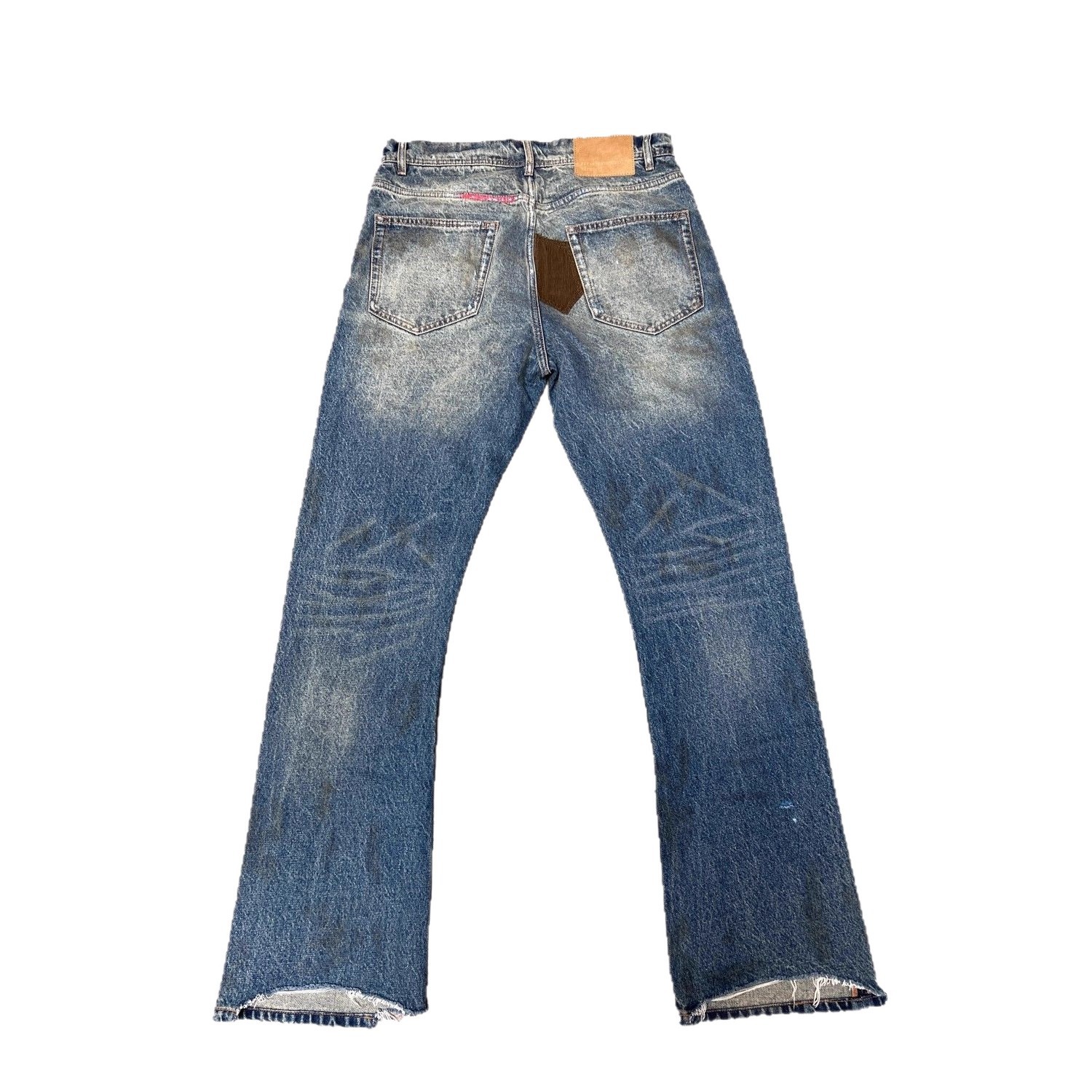 Men's Clothing Heavyweight Flared Jeans With Distressed Corduroy Patches, Washed And Styled Slim Fit And Casual Look._mkmklike.com