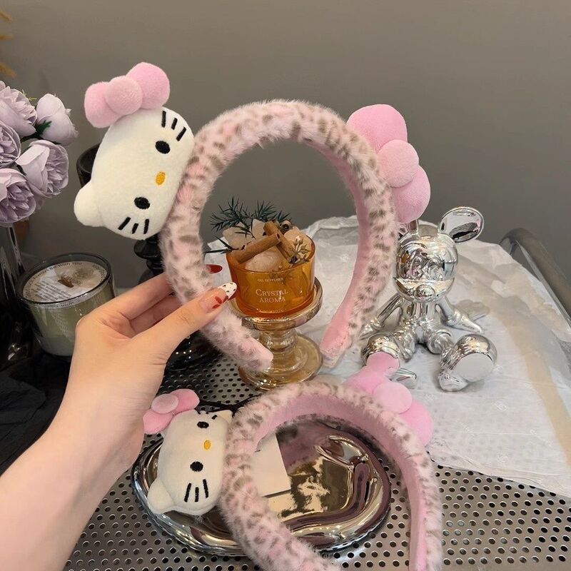 爆款超可爱卡通kt猫豹纹发箍毛绒洗脸化妆发卡宽边高颅顶头饰发饰|undefined