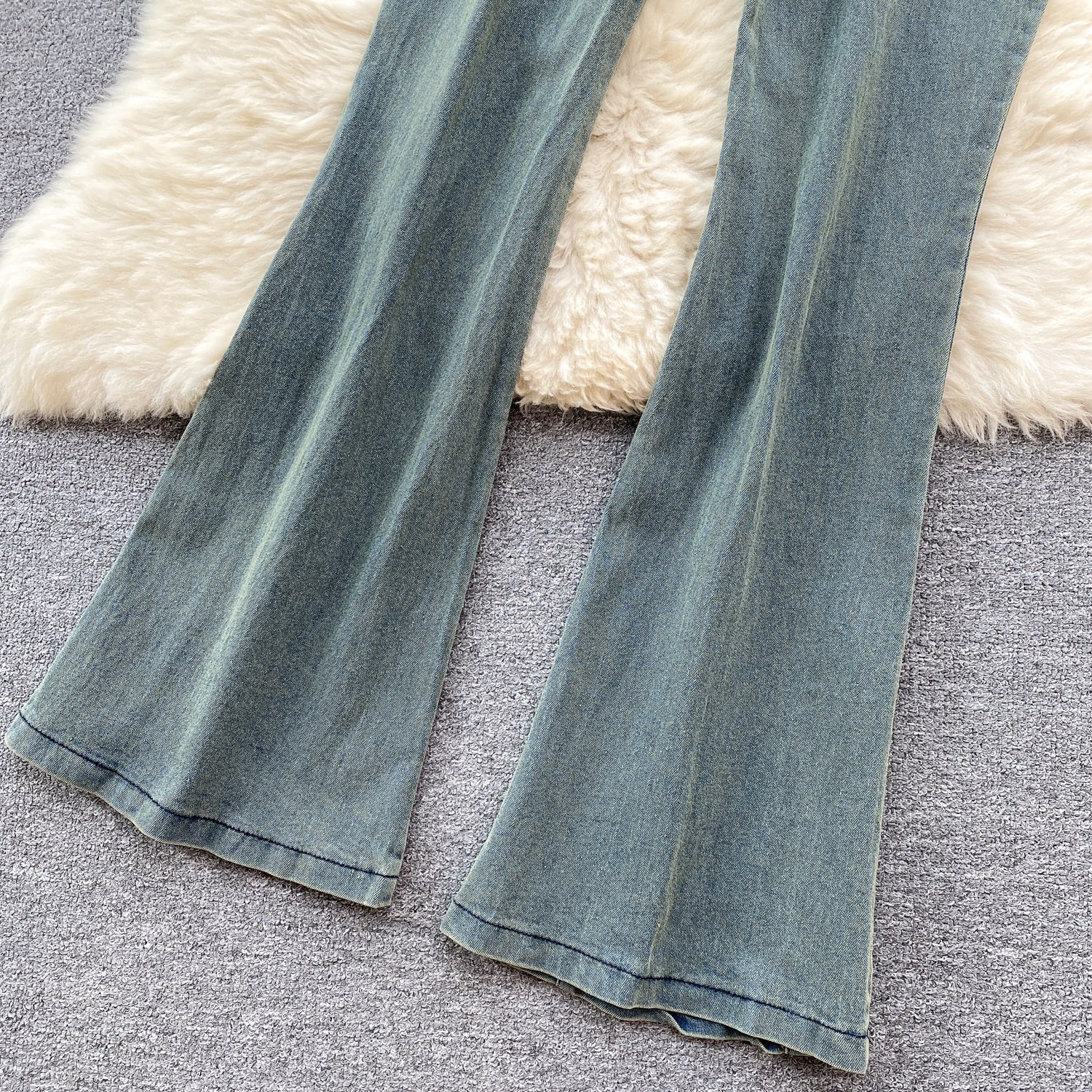 Women's Slimming Beaded Denim Suit Sexy Strapless Top High Waist Slightly Flared Length Retro American Two-Piece Outfit_ecoleips.com