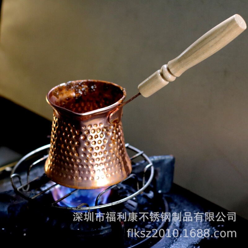 Cross-border 350ml copper-plated Turkish coffee pot thickened weighted wooden handle anti-scalding environmental protection Cross-border 350ml copper-plated Turkish coffee pot thickened weighted wooden handle anti-scalding environmental protection