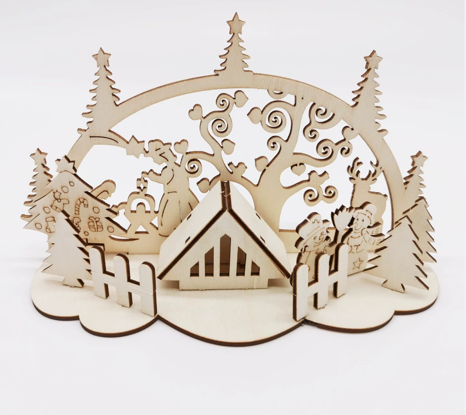 Новогоднее украшение скандинавский деревянный трехмерный пазл Новогоднее Украшение Рабочего Стола Новогоднее украшение Снеговик Домик пазл трехмерное украшение