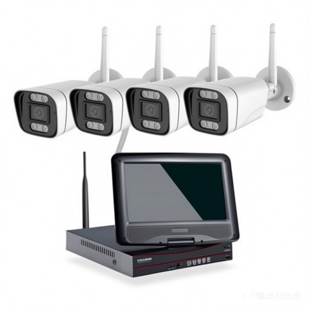 4路WIFI套装监控系统无线室内室外带10寸显示屏百万像素 高清摄像