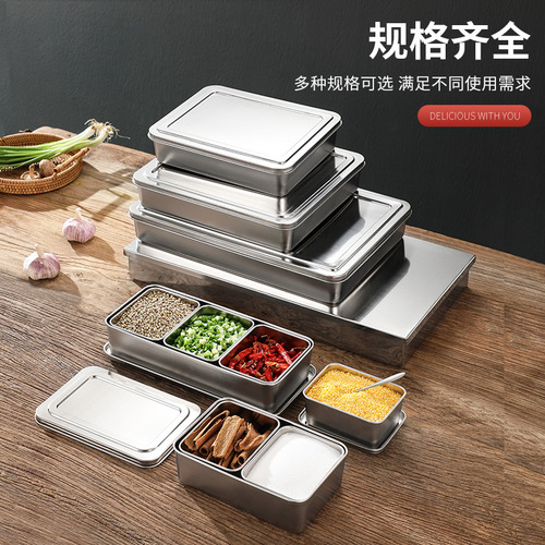 Commercial 304 stainless steel seasoning box seasoning jar set Japanese flavor box condiment square box food sample display box