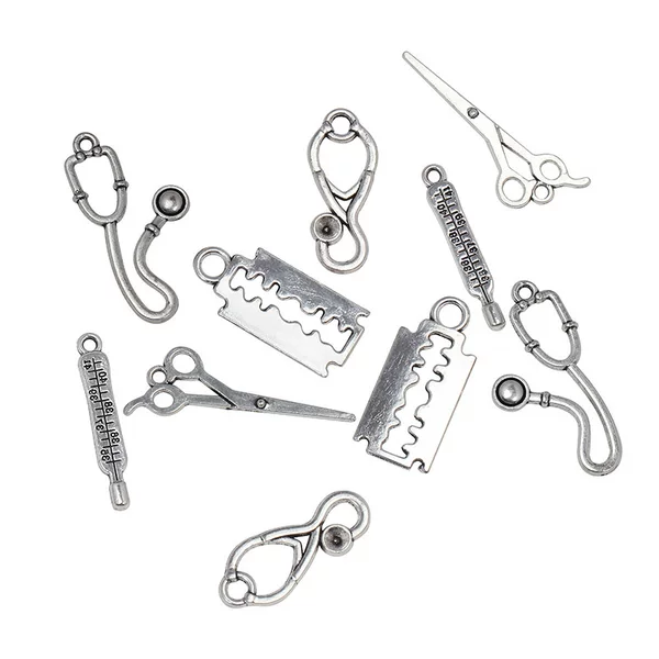 Wholesale medical supplies scissors blade thermometer stethoscope pendant DIY vintage alloy accessories