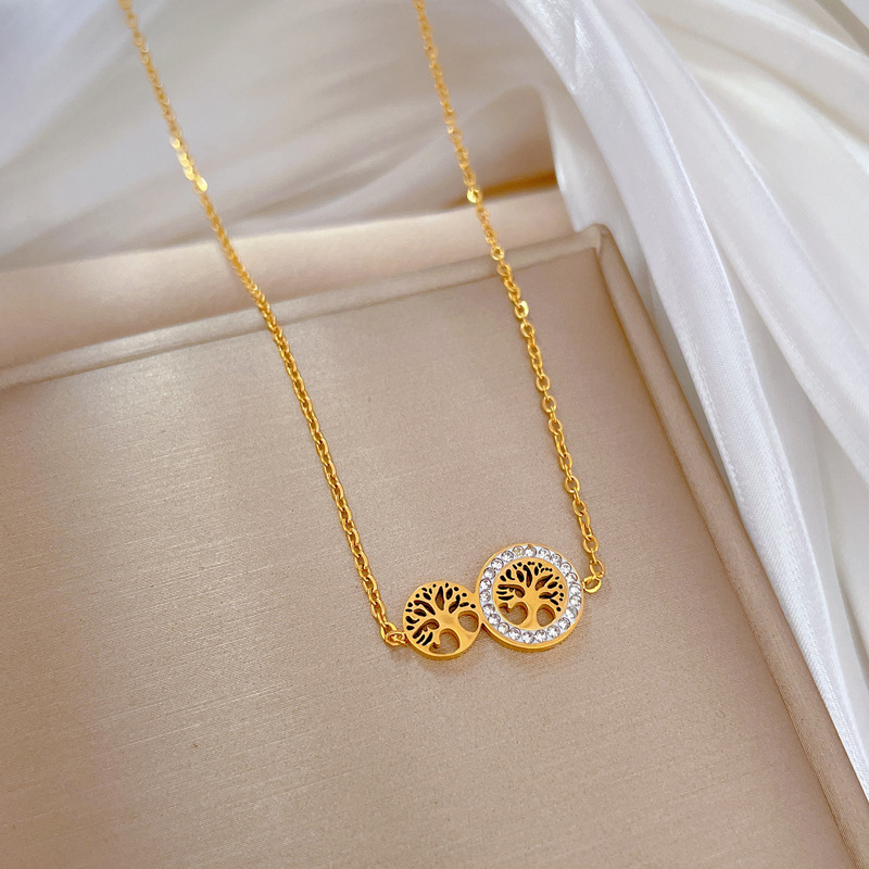 【Tutto il corpo in acciaio al titanio】 Personalità dell'albero della vita minimalista. Collana d'oro vero nella fornace eolica. Maglia interna femminile_voghion.com