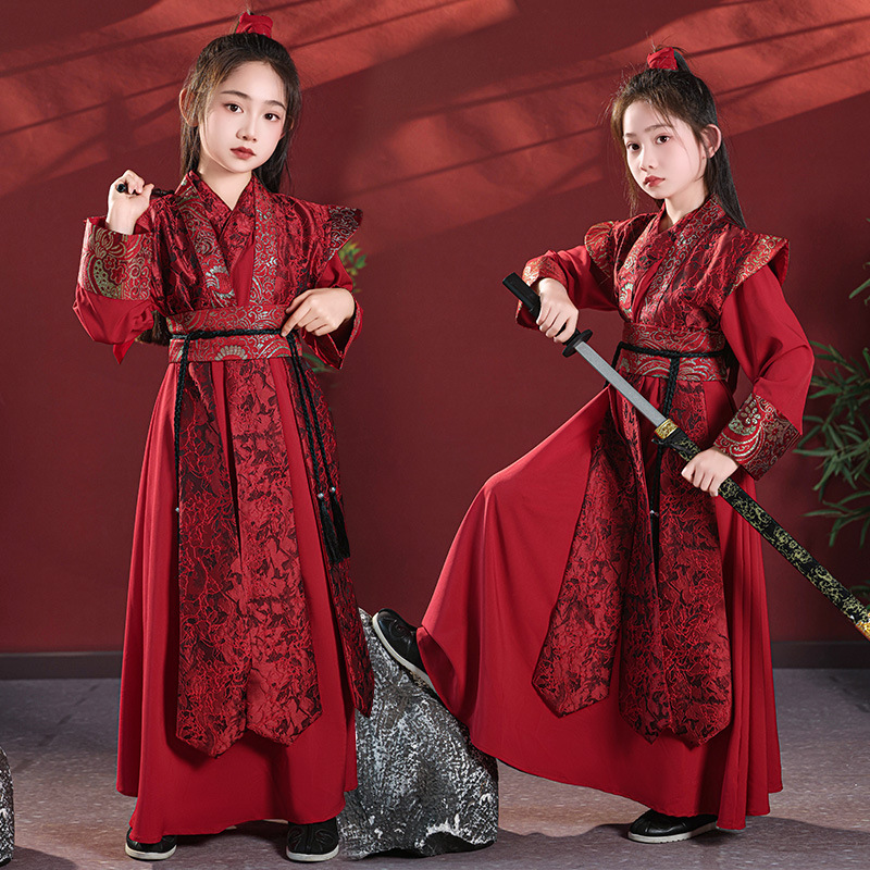 Children's Hanfu for Girls, Mulan Cosplay Costume, Fairy Style Girl Swordsman Flying Fish Outfit, Ancient Chinese Style