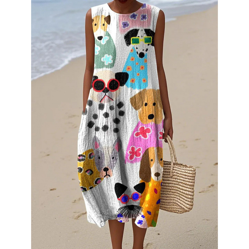 dress with sleeves with a round collar for leisure sleevless