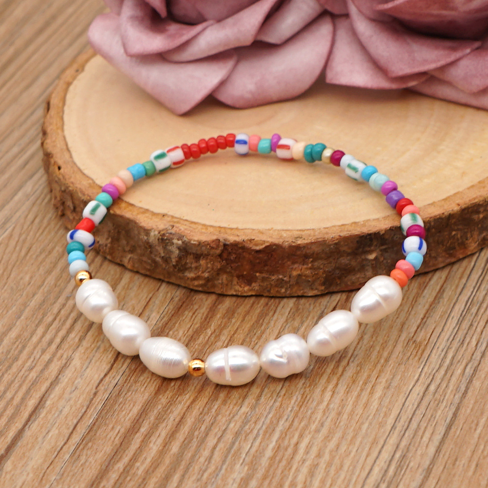 Retro Ethnic Color Beads Simple Baroque Natural Freshwater Pearl Bracelet display picture 2