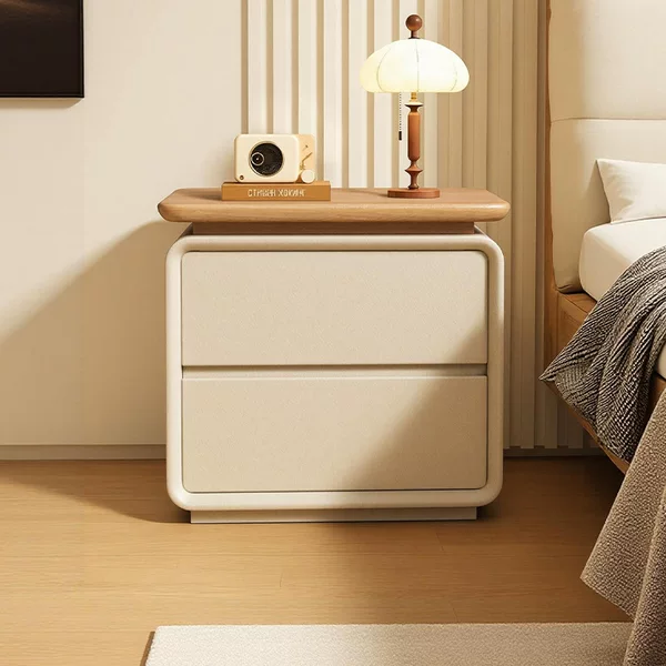 Carefully Selected Bedside Table, Solid Wood, Cream Style, for Home Bedroom, 2025 New Model, Small, High-End, Natural Wood Style Storage Cabinet
