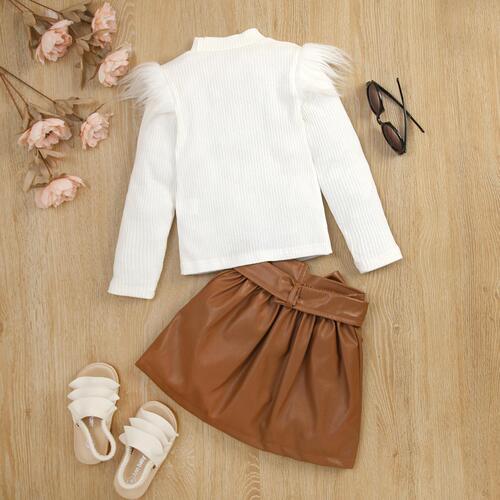 Baoxin Children's Clothing Girls' Knitted Autumn and Winter Furry Long-Sleeved Top + Irregular Brown Skirt + Belt Exclusively for Europe and America