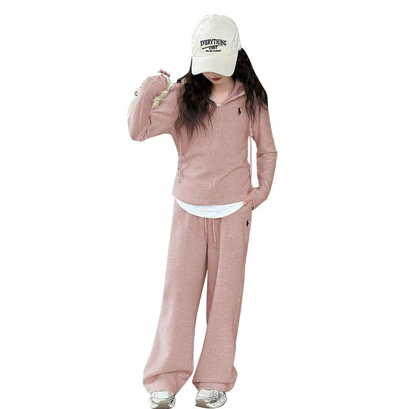 Autumn sports sweatshirt, set for leisure with hood, trousers, for teenagers, Korean style
