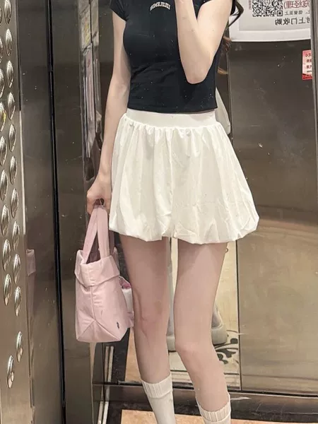 New Sports Tennis Skirt for Women, High-Waisted Floral Bud Skirt, A-Line Slimming Puffy Short Skirt, Anti-Exposure Cake Half Skirt for Summer