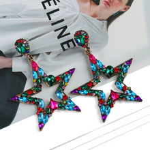 五角星鑲嵌彩色幾何水晶大吊墜耳環歐美時尚個性大牌耳飾跨境批發