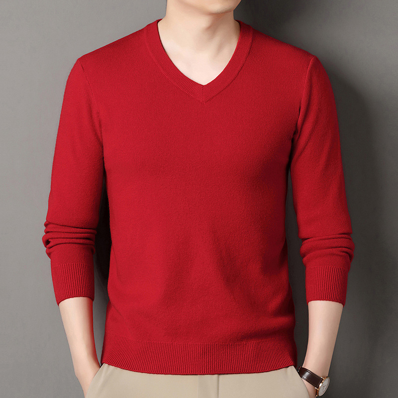 Comercio exterior para hombres otoño y invierno nuevo suéter de cuello en V suéter de lana de mediana edad delgado versátil de manga larga camisa de punto superior