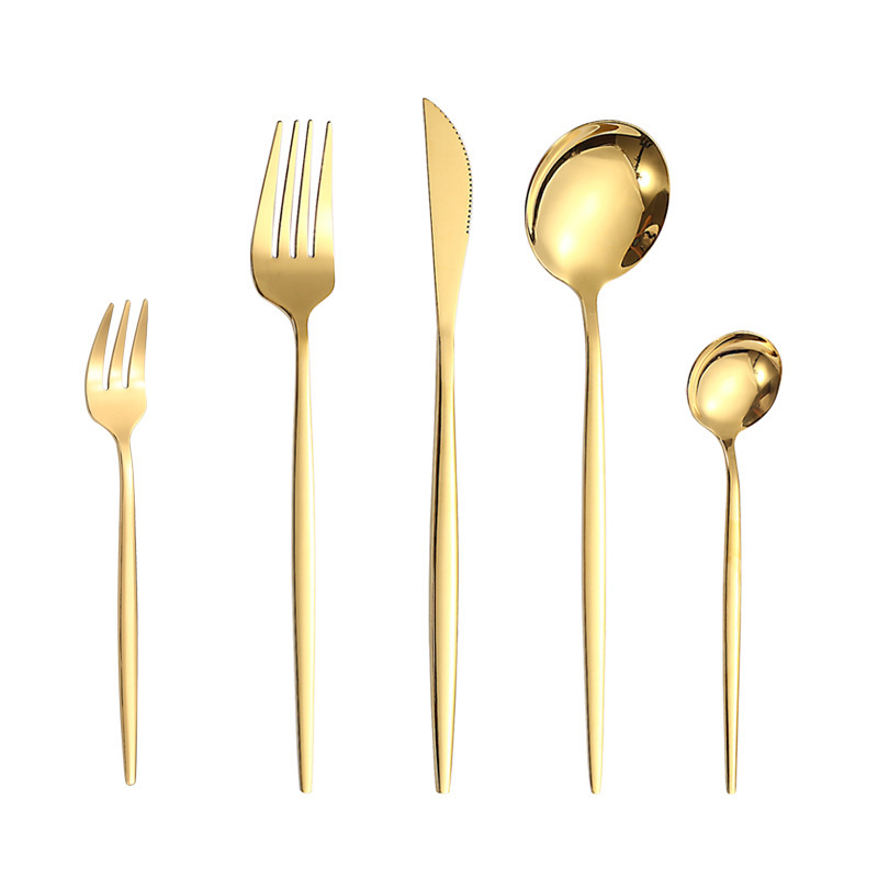Cross-border supply stainless steel tableware knife, fork and spoon gold-plated spray paint retro European and American Portugal five main pieces Western tableware Cross-border supply stainless steel tableware knife, fork and spoon gold-plated spray paint retro European and American Portugal five main pieces Western tableware
