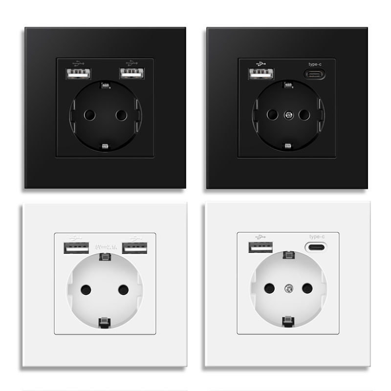 European Standard Wall Socket with USB Socket Type-C Mobile Phone Charging Panel for Export to Europe European Standard Wall Socket with USB Socket Type-C Mobile Phone Charging Panel for Export to Europe