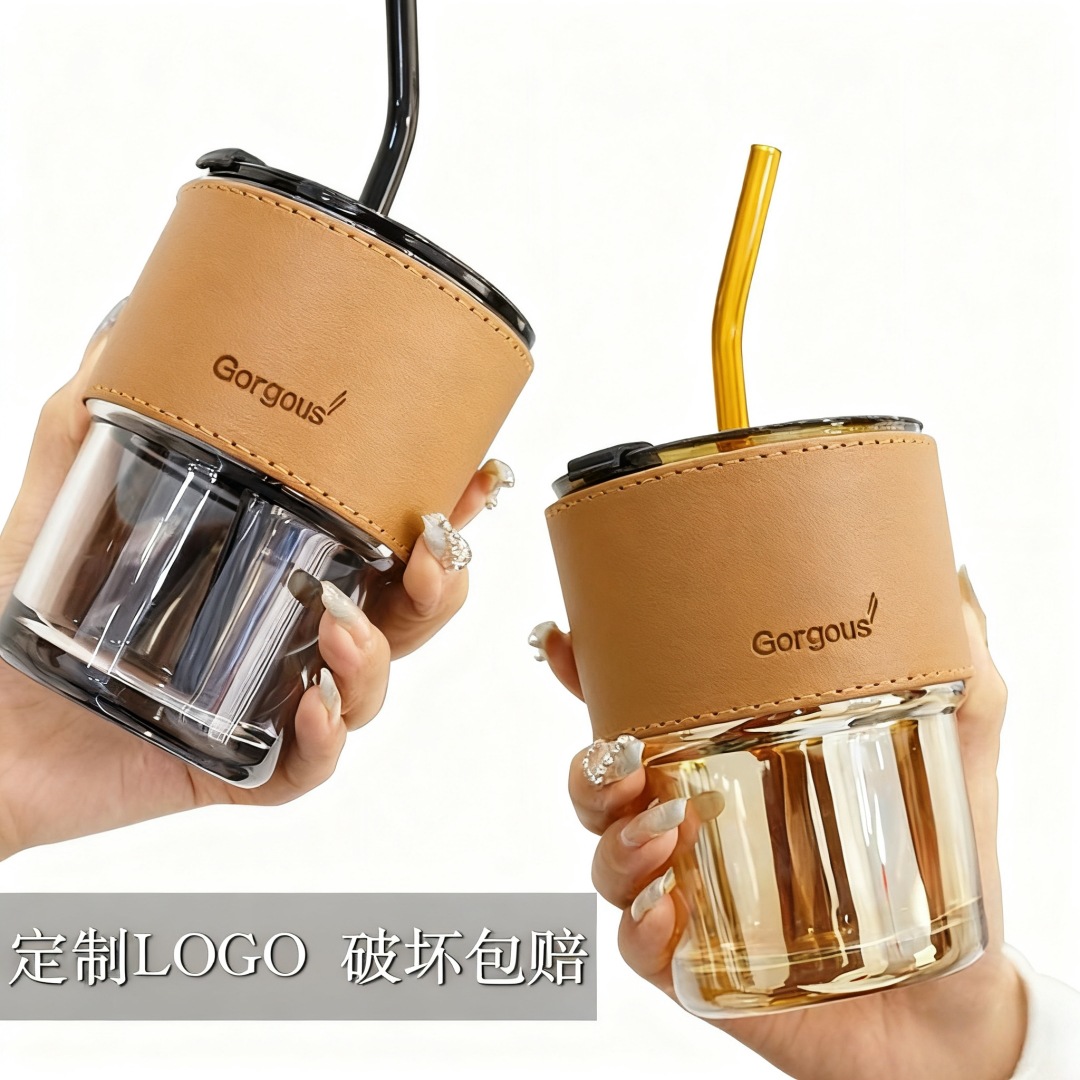 跨境竹节杯子饮品水杯logo吸管玻璃杯印字咖啡杯茶杯活动开业