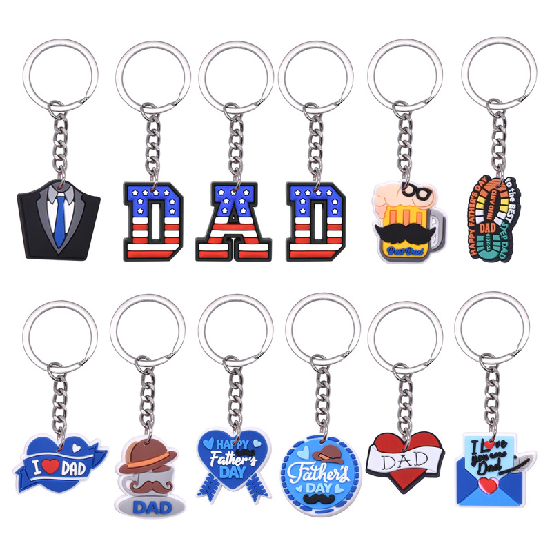 Father's Day Small Gift Cartoon Pvc Soft Rubber Keychain Bag Pendant Key Chain DIY Jewelry Wholesale Key Ring