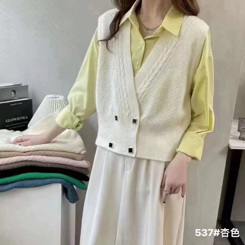 Винтажный вязаный жилет с ромбом, Женский Ранняя весна 2023, Новый Свободный кардиган с V-образным вырезом, женский свитер