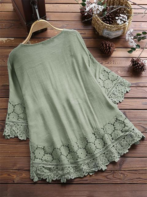 Elegante Damenbluse Mit V-ausschnitt Aus Baumwoll-leinen-mix_voghion.com