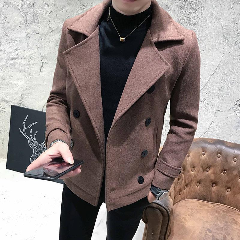 Korean Style Wool Coat for Men, Double-Breasted, Slim Fit, Trendy Wool Trench Coat, Short Thickened Wool Jacket for Autumn and Winter Korean Style Wool Coat for Men, Double-Breasted, Slim Fit, Trendy Wool Trench Coat, Short Thickened Wool Jacket for Autumn and Winter