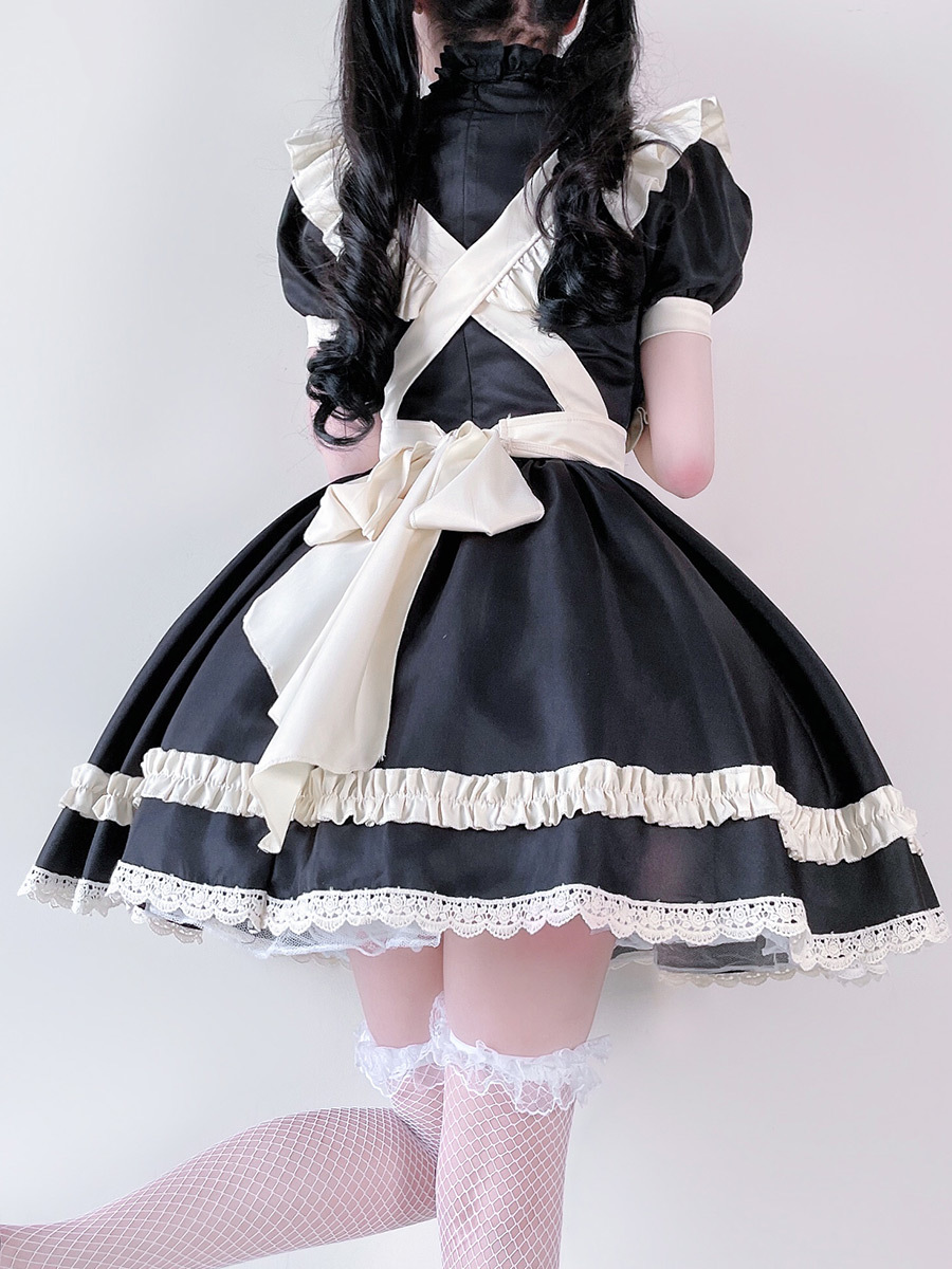 Japanese black and white lolita maid costume COS big guy cats big…