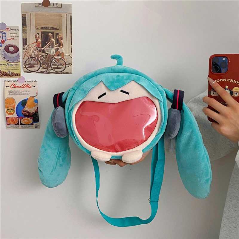 Cartoon Japanese-Style Hatsune Big-Mouth Shoulder Bag, Cute Plush Jk Girl Lolita Big-Mouth Crossbody Bag for Daily Use