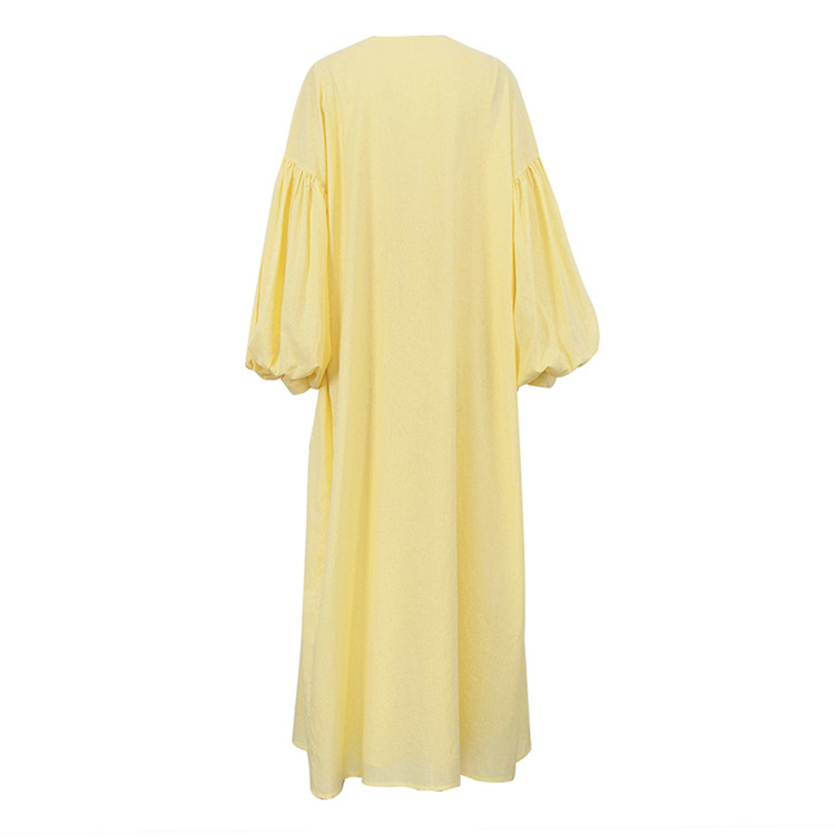Women's Fashion 2026 Spring And Autumn New Casual Vest Dress With Puff Sleeves, Solid Color Long Robe Two-Piece Set_ecoleips.com