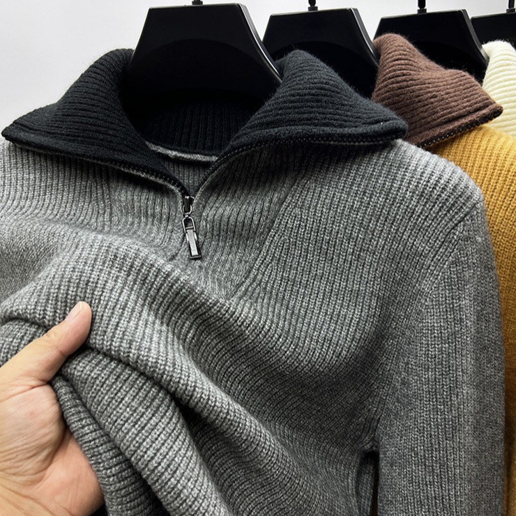 High-end zipper sweater coat men's winter reversible turtleneck sweater men's thickened bottoming shirt trendy men's sweater