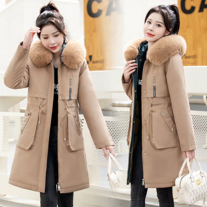 Ropa de algodón mediano y largo para mujeres invierno 2024 nuevo estilo coreano delgado una ropa de tres vestidos para superar la chaqueta de plumón ropa de algodón para mujeres
