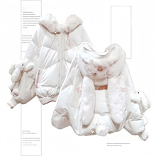 兔子耳朵白色羽绒服面包服女新款ins甜美棉服棉衣棉袄女款冬季