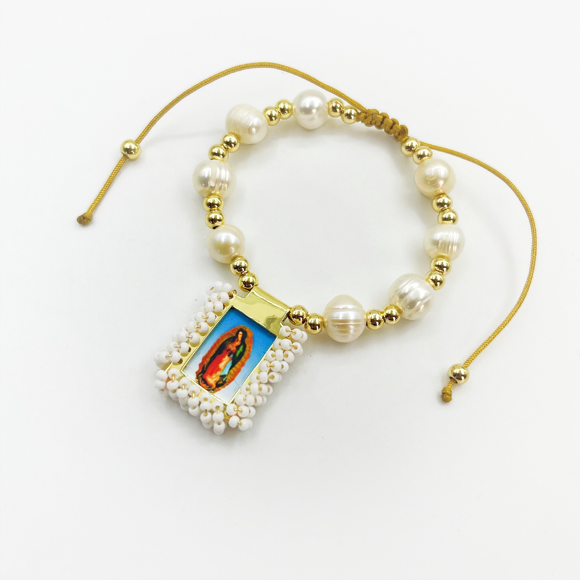 Women's Gender Freshwater Pearl Copper Portrait Square Bracelets