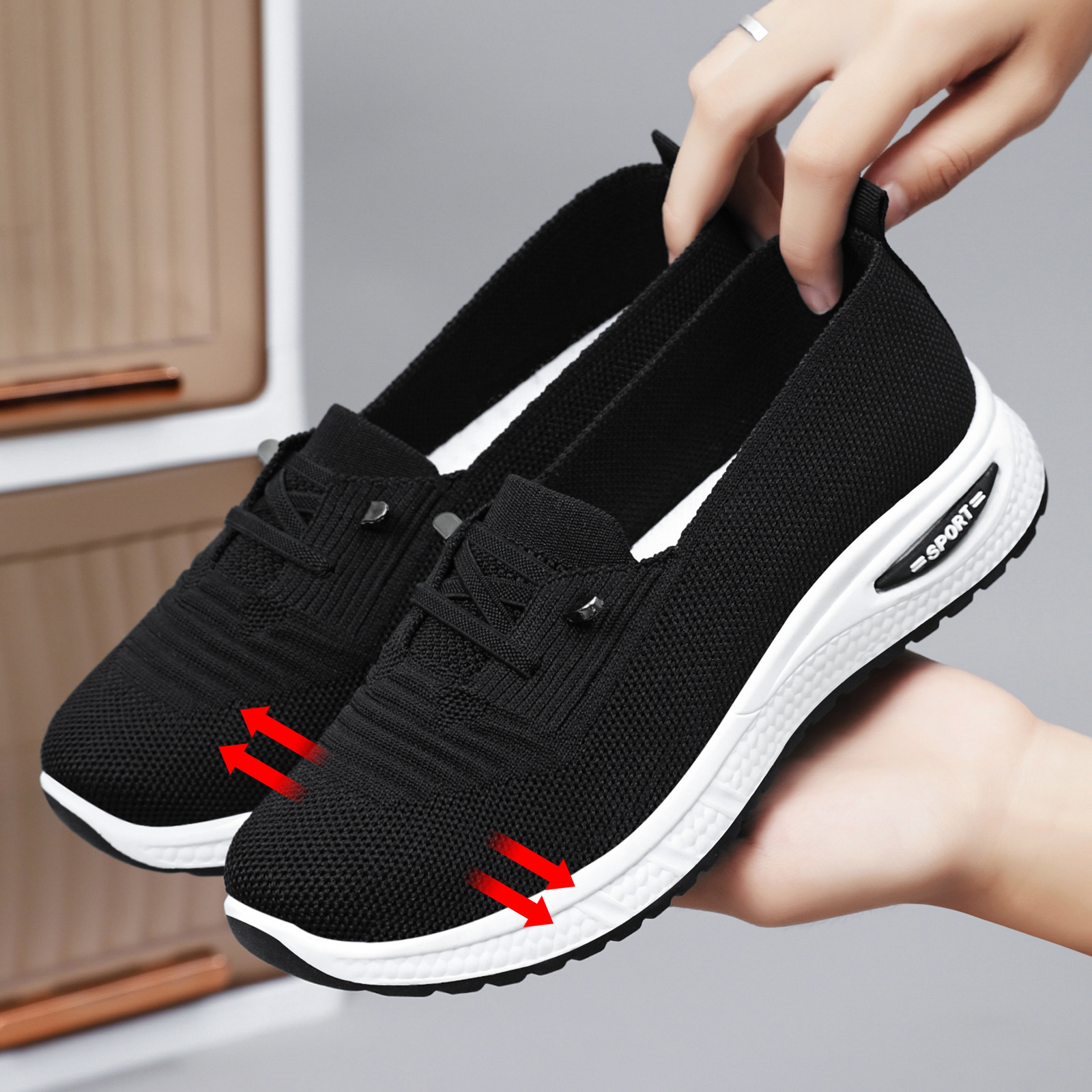 Zapatos de mujer primavera zapatos casuales grandes transfronterizos transpirables zapatos de malla ligera zapatos de lazos suaves zapatos de mujer