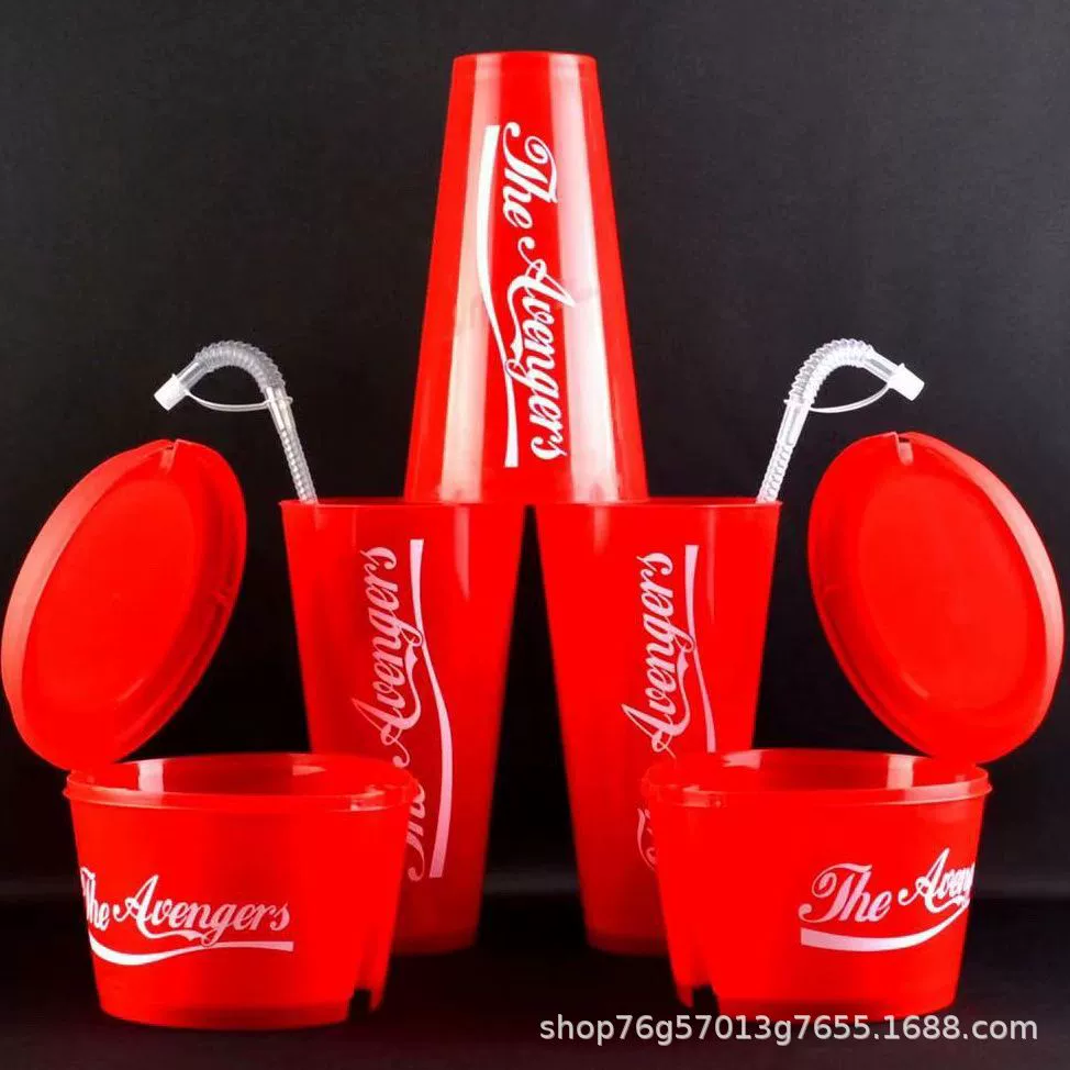 Кок-двойная чашка интернет-славы большая чашка Coca-Cola творческая пластик большая длина 1100м бесплатная доставка одноразовая попкорновая чашка