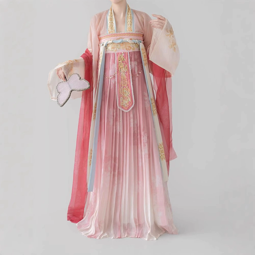 Стиль танга недавно Hanfu женский вышитый бюстгард длинной юбки кардиган тонкий легкий пигментированный элегантный антикварный костюм повседневный национальный стиль