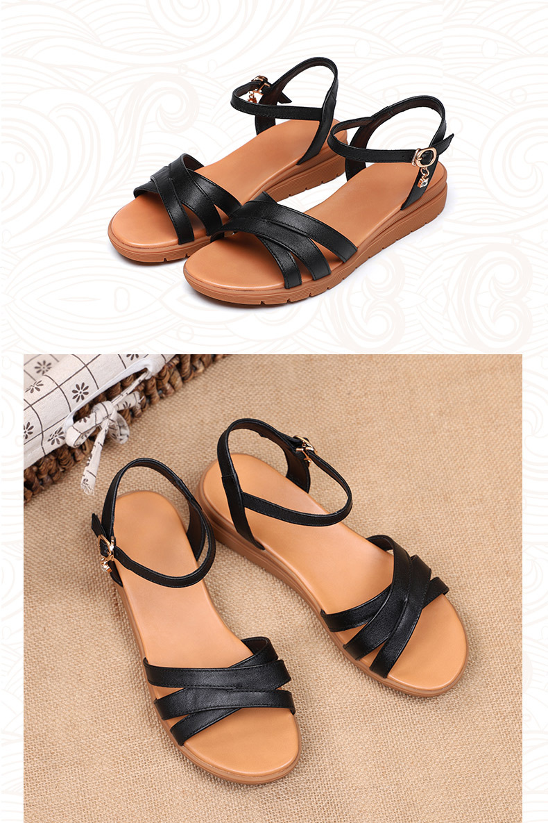 Sandal nữ đế xuồng da thật mềm chống trượt mùa hè — Màu be chi tiết 19