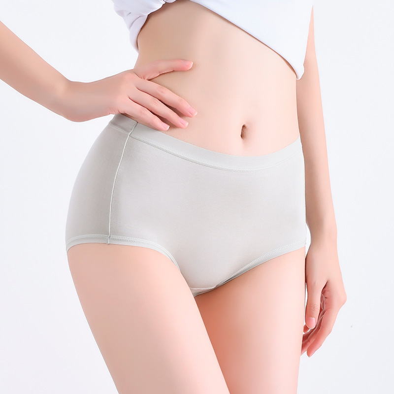Modal Breathable Stretch Girls Seamless Mulberry Silk Antibacterial Large Size Women's Underwear Spring and Summer Women's Mid-Waist Plaid