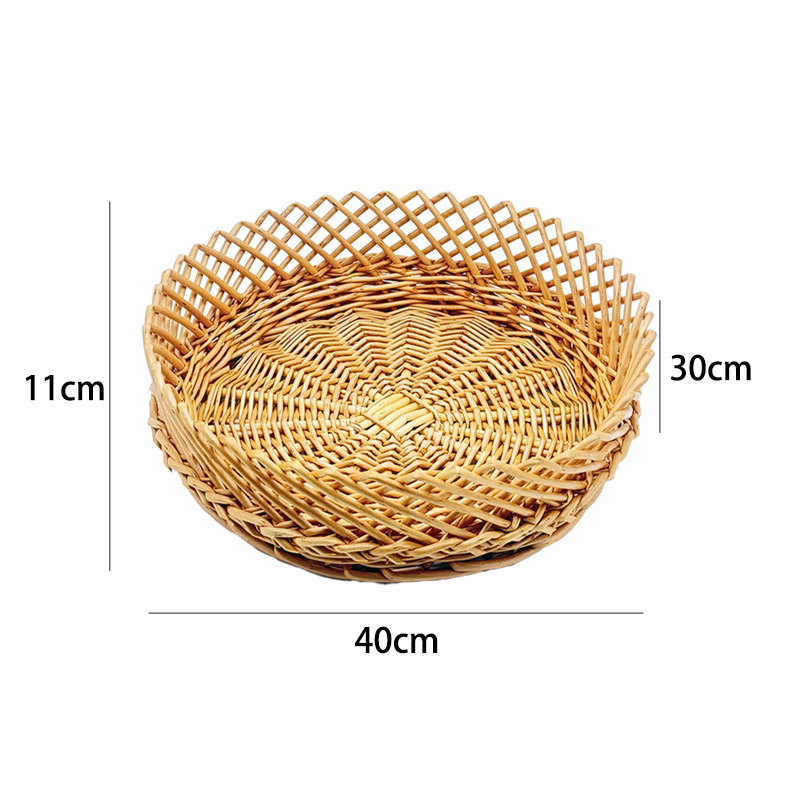 Gordado Donglai en sauce tejido canasta de almacenamiento canasta de frutas supermercado canasta de deliciosos platos fritos color primario canasta de almacenamiento multifuncional