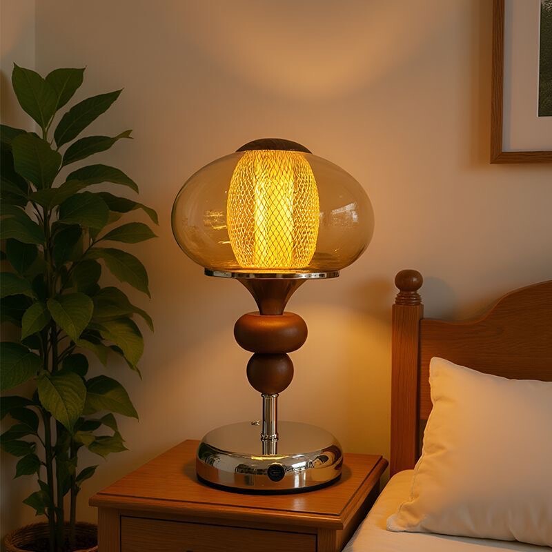 Second-Hand Solid Wood Palace-Style Table Lamp, Rechargeable with Touch Switch, Suitable for Study Room, Bedroom, Bedside Lamp, Decorative Ambiance Night Light